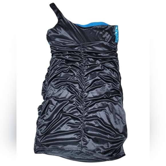 Ruby Rox Blue Sequin and Satin Asymmetrical Mini Bodycon Dress Size 2X - Picture 2 of 3